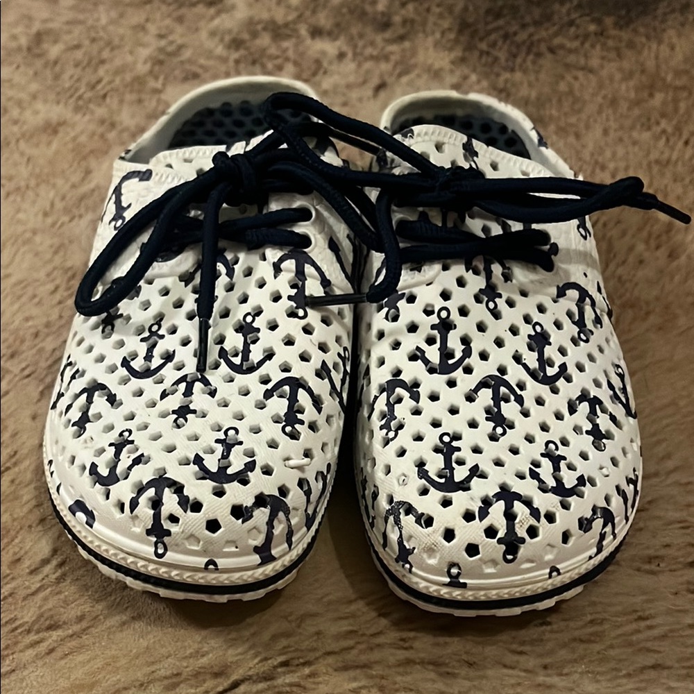 White and Blue Slip-On Water Shoes with Comfortable Fit